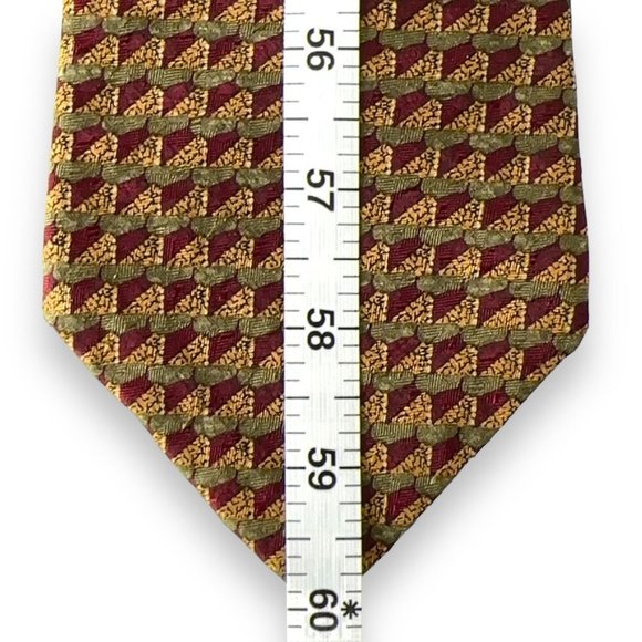 Andrew Scott Mens Tie 4 x 60 Long Geometric Gold Red Handmade 100% Silk EUC - Picture 7 of 7